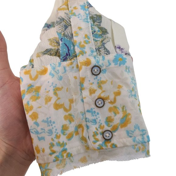 Free People Womens L Cream Floral Hold On To Me Long Sleeve Button Up Blouse NWT - Picture 5 of 11